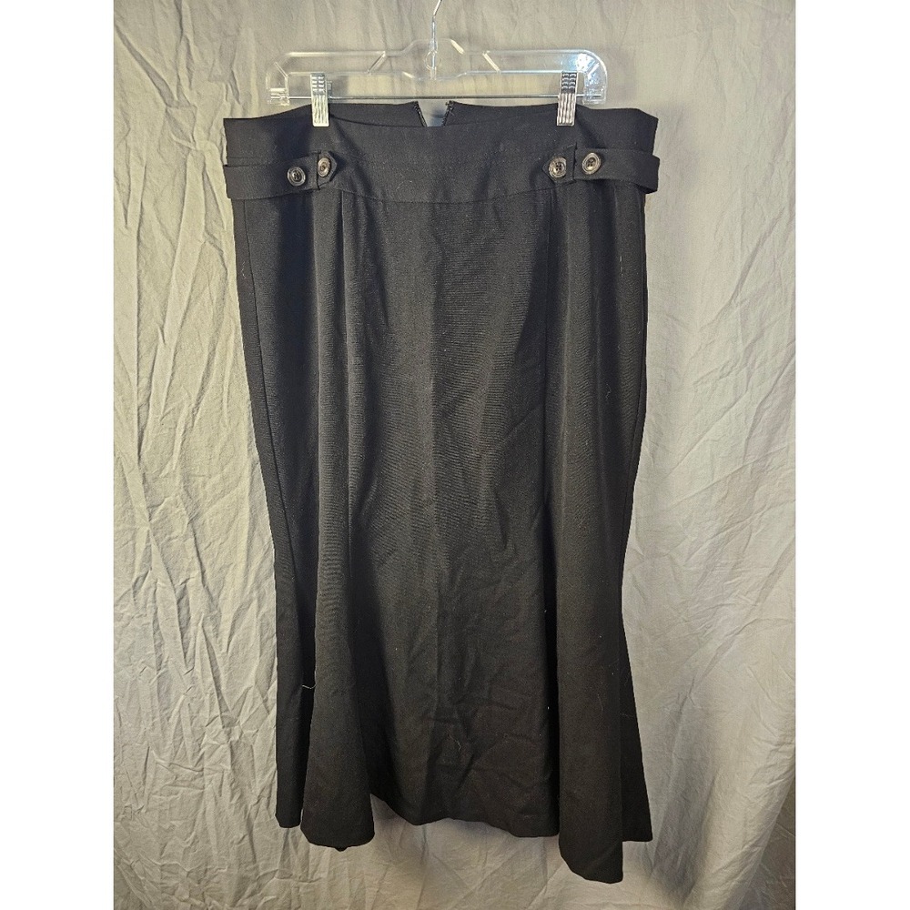 Lane Bryant Black Button Tab Flare Midi Skirt Womens Size 16